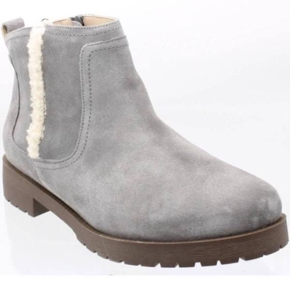 Vionic | Shoes | Vionic Aslynn Suede Leather Sherpa Water Repellent Lug Sole Ankle Boots Gry Sz 